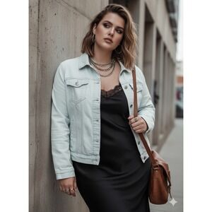 FOREVER 21+ Bleached Ice Blue Denim Jacket ❄️ Y2K Grunge Plus Size 1X Distressed
